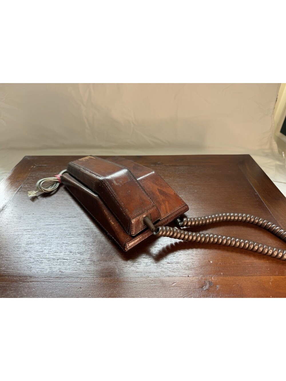 Hand stitched brown Leather Contempra Corded Phone Brown Rotary Dial